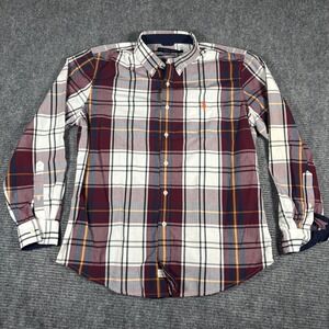 Vtg US Polo Assn Mens Long Sleeve Plaid Button Down Shirt Size L Orange Pony
